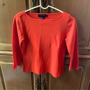 CABLE & GUAGE. ORANGE BOAT NECK, 3/4” SLEEVES PULLOVER TOP. SMALL. VISCOSE/NYLON